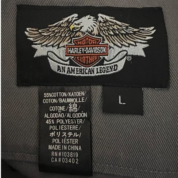 Harley Davidson Gray Mechanic Garage Embroidered Button Front Shirt Large Pocket - Picture 10 of 10
